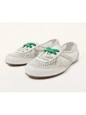 ZARA Mesh Ballet Flats White Green Lace-Up Shoes Women US 5 EU 36 Casual Summer